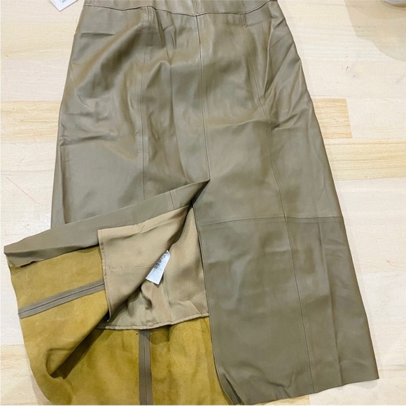 Vince lamb leather midi skirt in light green/ taupe NEW - Picture 3 of 10